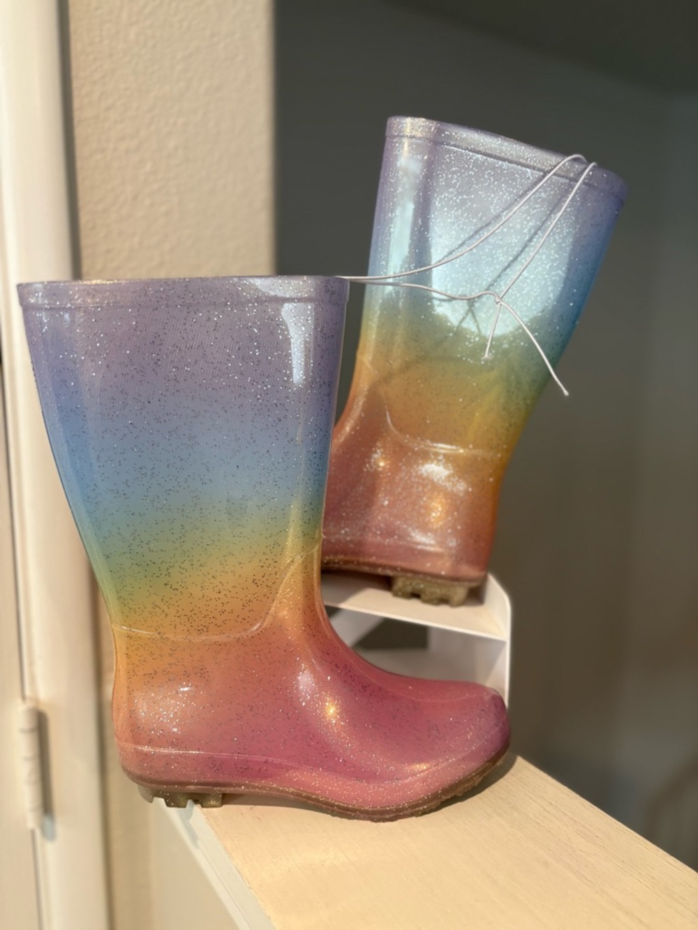 Kids' Target Cat & Jack Glitter Rainbow Ombre Rain Boots Size 1 NEW - Picture 1 of 6